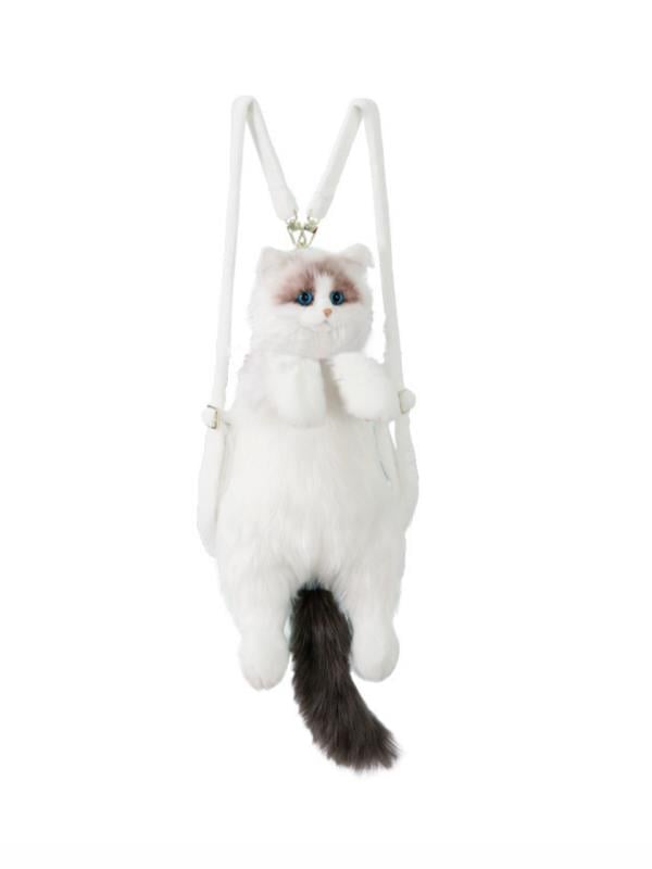 Bear & Deer Pelüş Kedi Şeklinde Sırt Çantası – Beyaz & Kahverengi (Büyük Boy) - BD-CAT008
