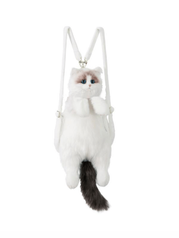 Bear & Deer Pelüş Kedi Şeklinde Sırt Çantası – Beyaz & Kahverengi (Büyük Boy) - BD-CAT008