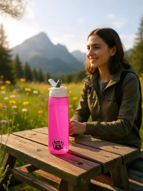 Bear&Deer Tritan Oynar Tutacaklı Pembe Şeffaf Plastik Matara 750 ML - MT0005
