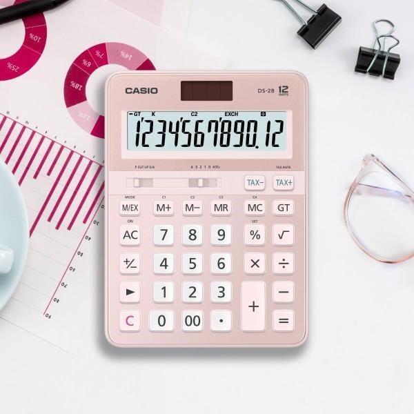 Casio DS-2B-PK 12 Haneli Pembe Masaüstü Hesap Makinesi – Profesyonel ve Şık Tasarım
