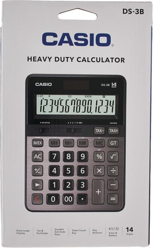 Casio DS-3B 14 Haneli Masaüstü Hesap Makinesi – Geniş Ekranlı, Sessiz Tuşlu, Güneş ve Pilli