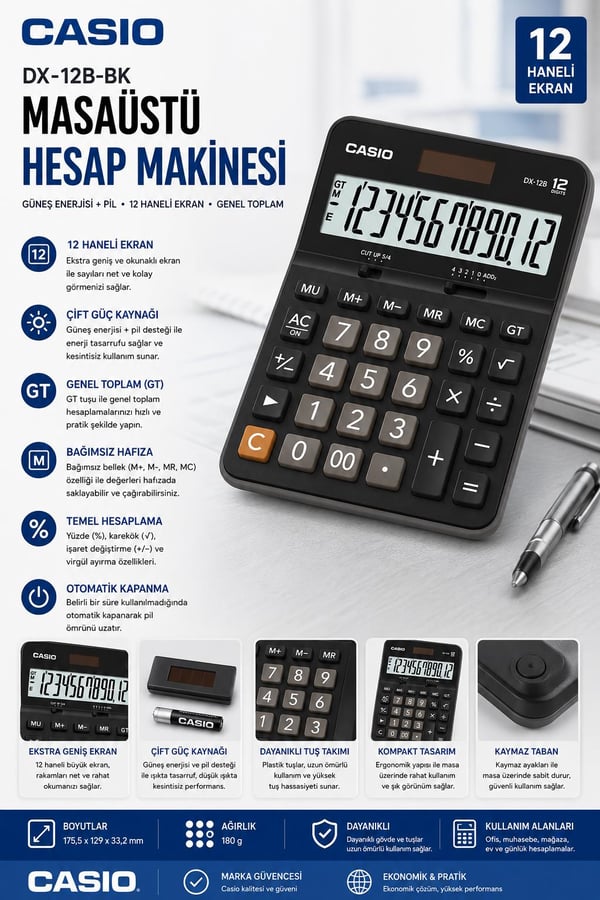 Casio DX-12B 12 Hane Masa Üstü Hesap Makinesi