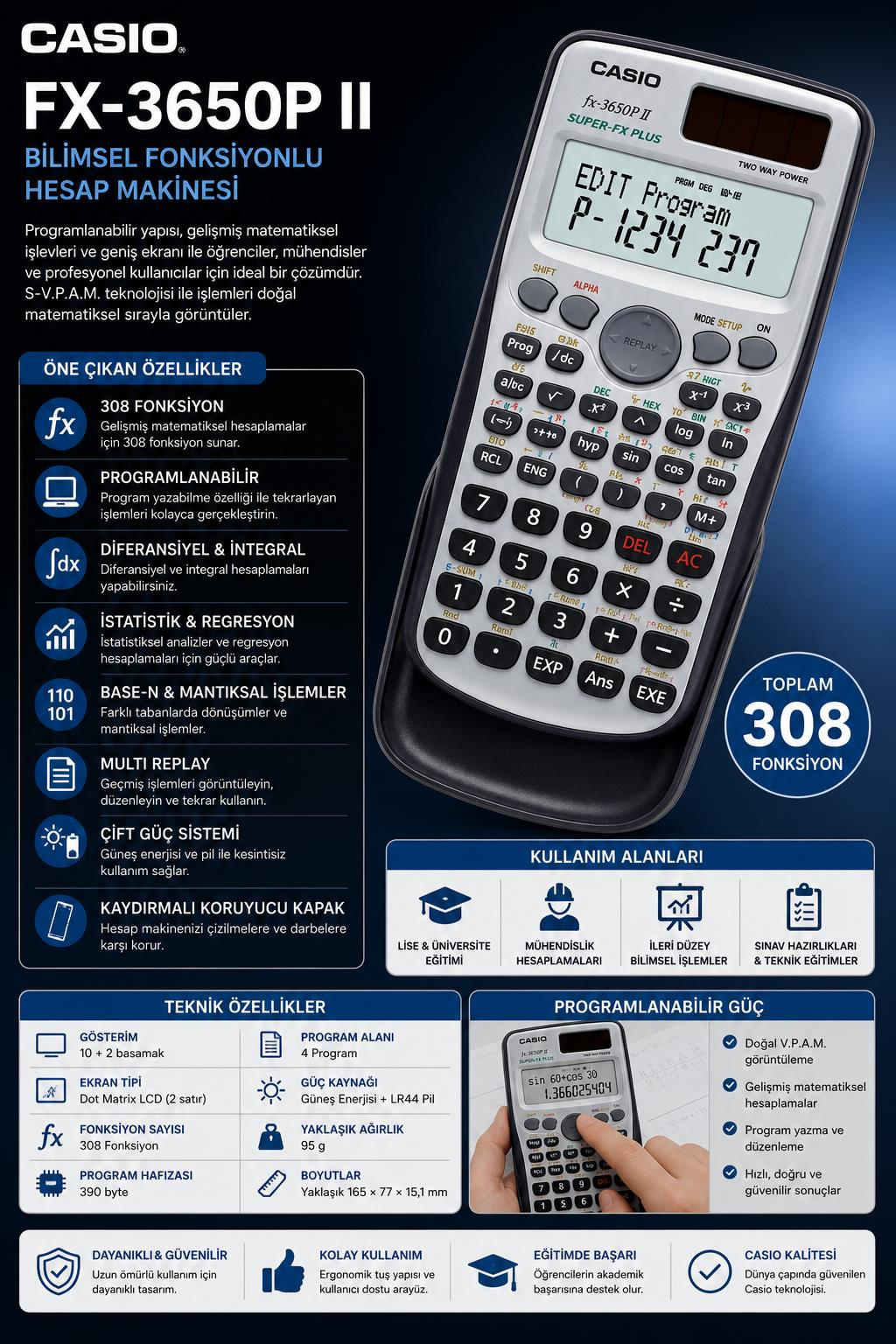 Casio FX-3650P II Bilimsel Fonksiyonlu Hesap Makinesi
