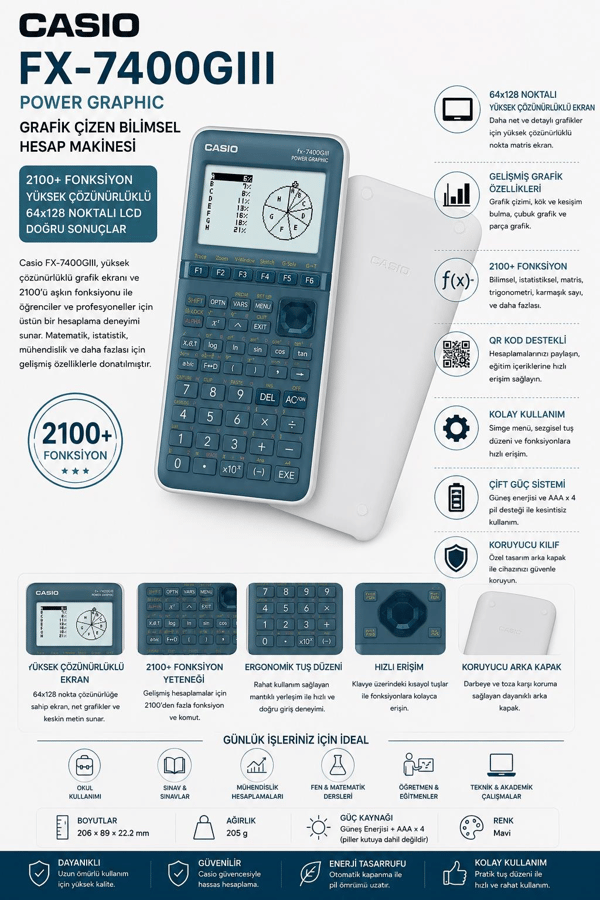 Casio FX-7400GIII-W-DT Grafik Çizen Bilimsel Hesap Makinesi