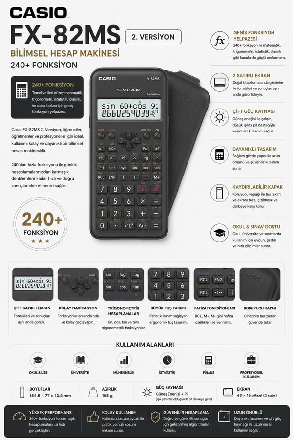 Casio FX-82MS 2. Versiyon Bilimsel Fonksiyonlu Hesap Makinesi