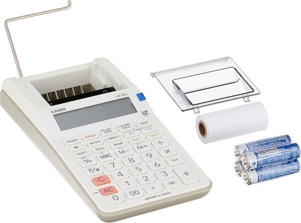 Casio HR-8RC Portable Şeritli Hesap Makinesi – 12 Haneli, Yazıcılı, Döviz ve Vergi Hesaplama Özellikli