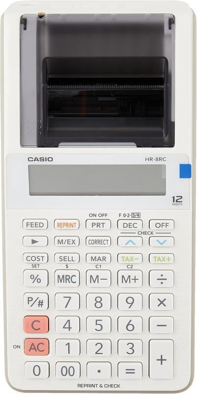 Casio HR-8RC Portable Şeritli Hesap Makinesi – 12 Haneli, Yazıcılı, Döviz ve Vergi Hesaplama Özellikli