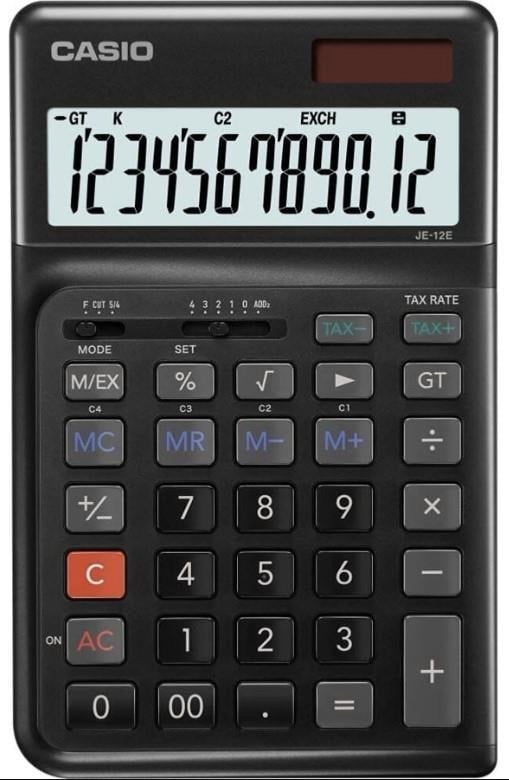 Casio JE-12E-BK Siyah 12 Haneli Masaüstü Hesap Makinesi