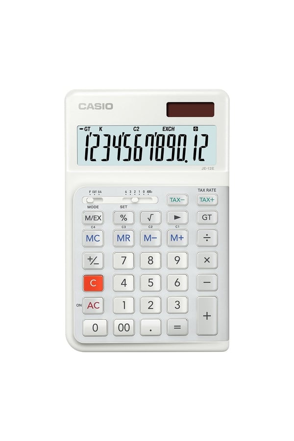 Casio JE-12E-WE 12 Haneli Beyaz Masaüstü Hesap Makinesi