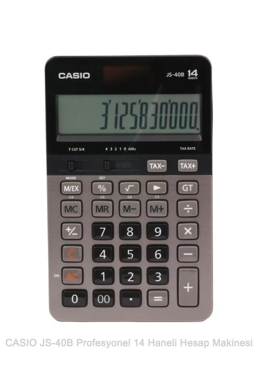 Casio JS-40B 14 Haneli Profesyonel Masaüstü Hesap Makinesi – Metal Ön Yüz, Vergi ve Döviz Hesaplama Fonksiyonlu