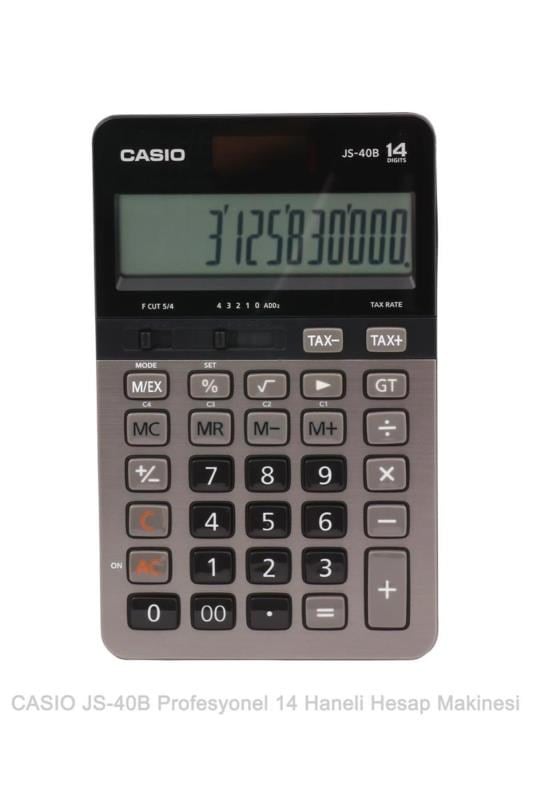 Casio JS-40B 14 Haneli Profesyonel Masaüstü Hesap Makinesi – Metal Ön Yüz, Vergi ve Döviz Hesaplama Fonksiyonlu