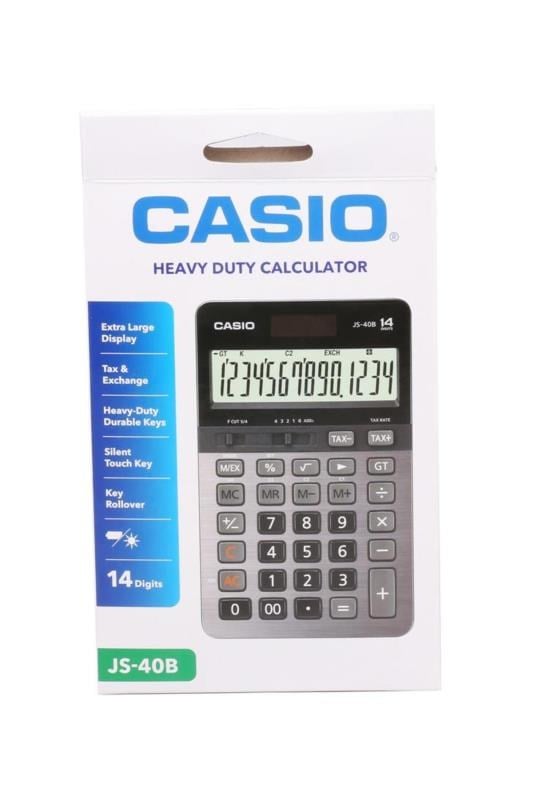 Casio JS-40B 14 Haneli Profesyonel Masaüstü Hesap Makinesi – Metal Ön Yüz, Vergi ve Döviz Hesaplama Fonksiyonlu