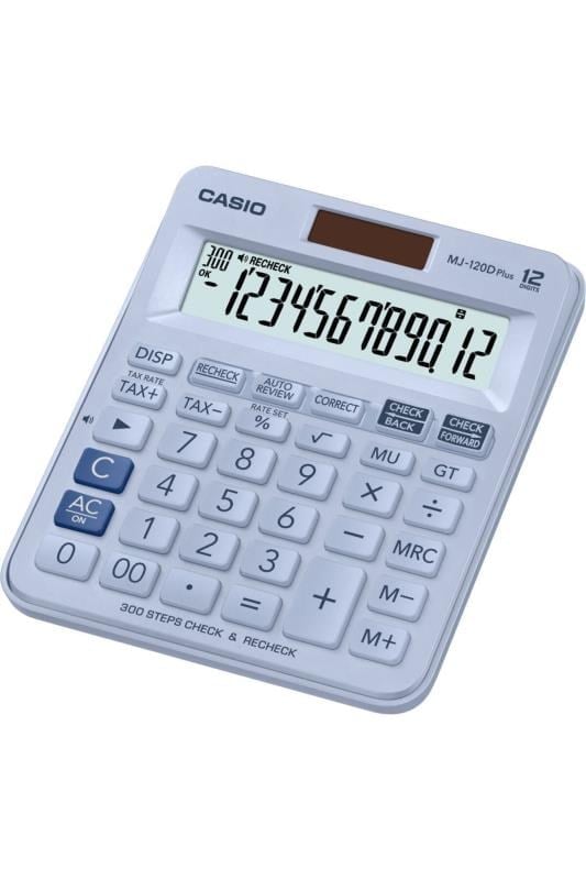 Casio MJ-120D Plus 12 Haneli Açık Mavi Masaüstü Hesap Makinesi – 300 Adım Kontrolü, Vergi ve Kâr Hesaplama Özellikli