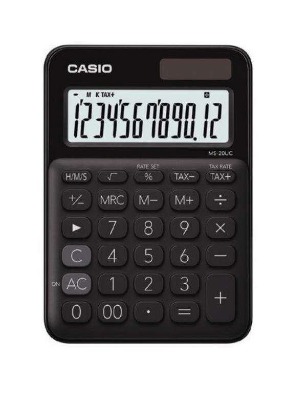 Casio MS-20UC-BK 12 Hane Siyah Masa Üstü Hesap Makinesi