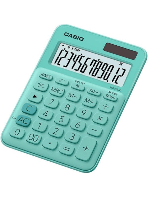 Casio MS-20UC-GN 12 Haneli Yeşil Masaüstü Hesap Makinesi – iF Design Award Ödüllü “Colorful Calculator” Serisi