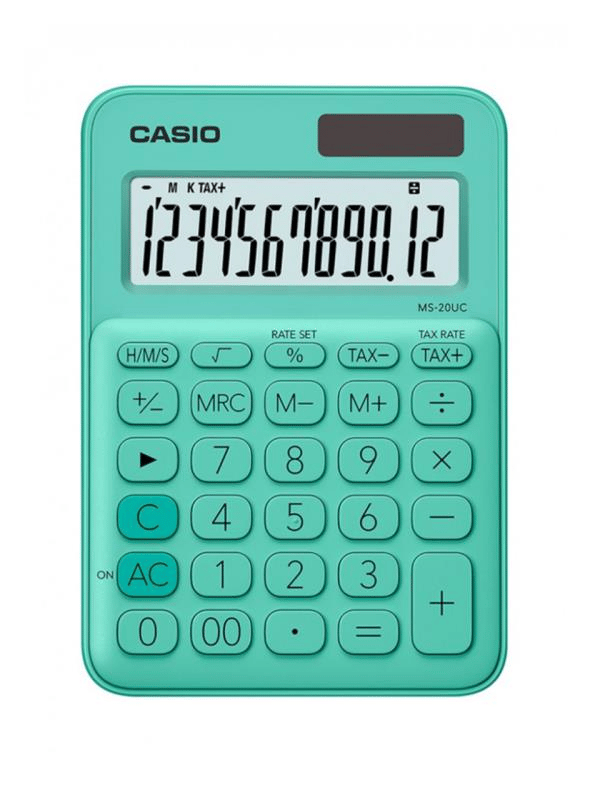 Casio MS-20UC-GN 12 Haneli Yeşil Masaüstü Hesap Makinesi – iF Design Award Ödüllü “Colorful Calculator” Serisi