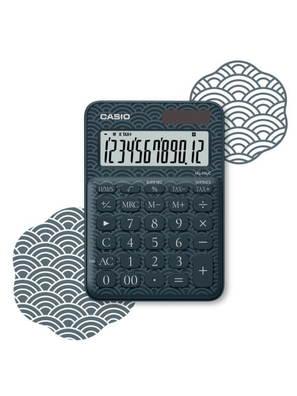 Casio MS-20UC-JBU 12 Hane Lacivert Desenli Masa Üstü Hesap Makinesi