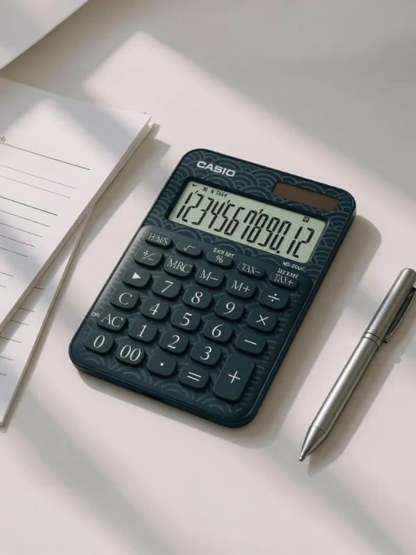 Casio MS-20UC-JBU 12 Hane Lacivert Desenli Masa Üstü Hesap Makinesi