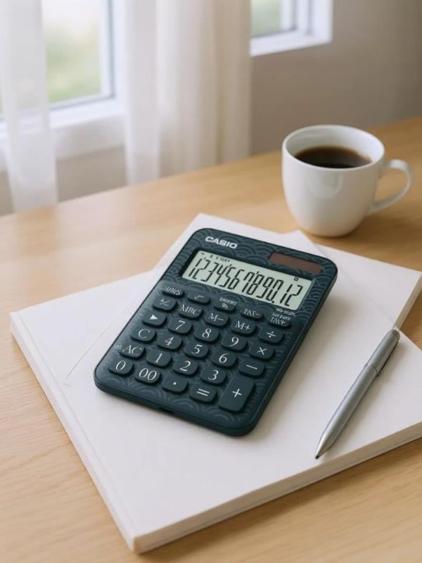 Casio MS-20UC-JBU 12 Hane Lacivert Desenli Masa Üstü Hesap Makinesi