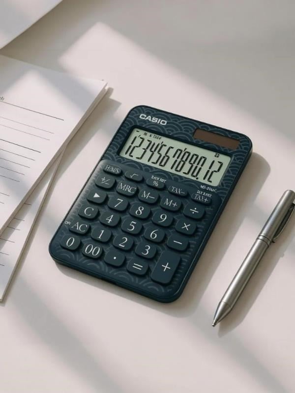 Casio MS-20UC-JBU 12 Hane Lacivert Desenli Masa Üstü Hesap Makinesi