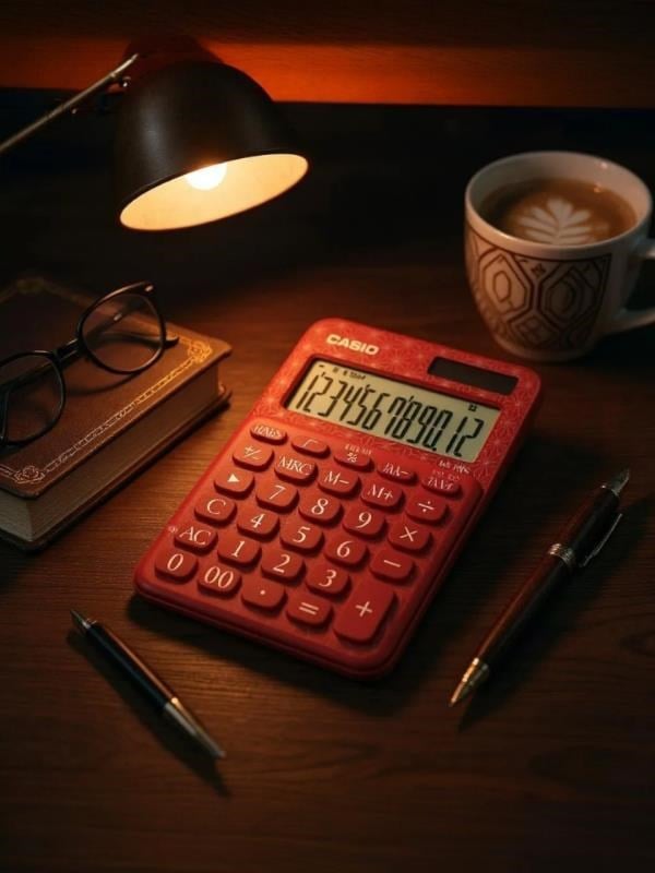 Casio MS-20UC-JRD 12 Hane Kırmızı Desenli Masa Üstü Hesap Makinesi