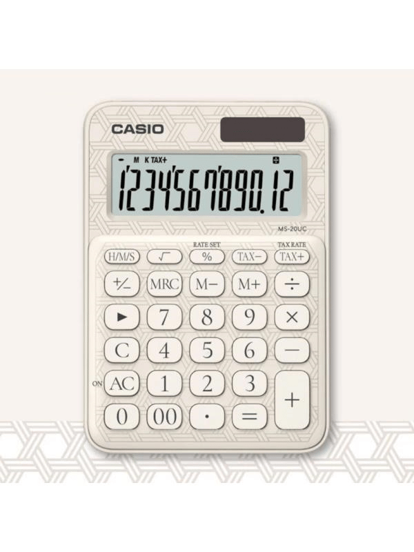 Casio MS-20UC-JWE 12 Hane Beyaz Desenli Masa Üstü Hesap Makinesi