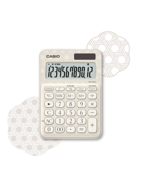 Casio MS-20UC-JWE 12 Hane Beyaz Desenli Masa Üstü Hesap Makinesi