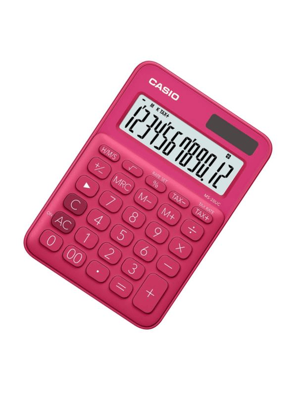 Casio MS-20UC-RD 12 Hane Koyu Pembe Masa Üstü Hesap Makinesi
