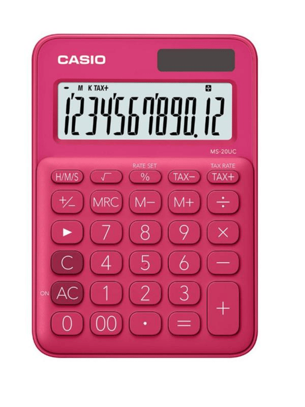 Casio MS-20UC-RD 12 Hane Koyu Pembe Masa Üstü Hesap Makinesi