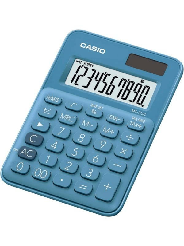 Casio MS-7UC-BU 10 Hane Mavi Masa Üstü Hesap Makinesi