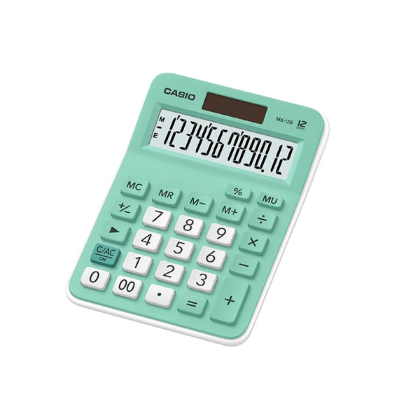 Casio MX-12B-GN 12 Haneli Açık Yeşil Masaüstü Hesap Makinesi – Geniş Ekranlı, Çift Güç Kaynaklı, Modern Tasarım