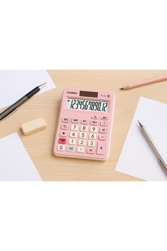 Casio MX-12B-PK 12 Haneli Pembe Masaüstü Hesap Makinesi – Güneş Enerjili, Geniş Ekranlı ve Şık Tasarım