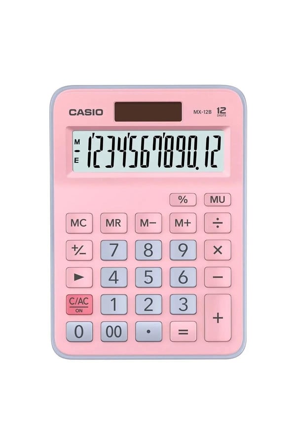 Casio MX-12B-PKLB 12 Haneli Açık Pembe + Açık Mavi Masaüstü Hesap Makinesi – Güneş Enerjili, Geniş Ekranlı ve Renkli Tasarım