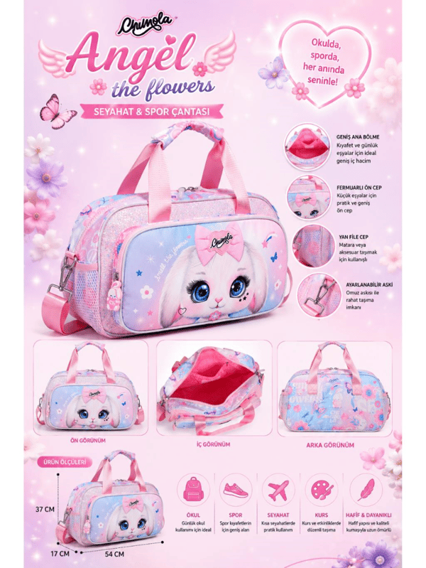 Chimola Angel the Flowers Cute Cub Rabbit Kız Çocuk Seyahat Çantası - BP122