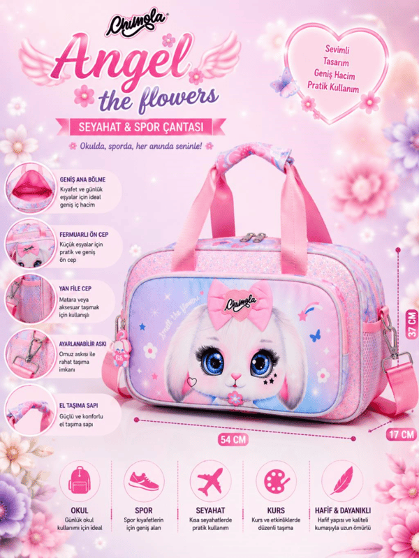 Chimola Angel the Flowers Cute Cub Rabbit Kız Çocuk Seyahat Çantası - BP122