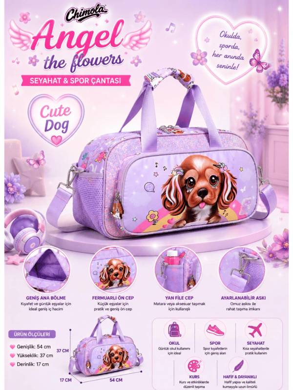 Chimola Cute Dog Angel the Flowers Çocuk Seyahat Çantası – BP121