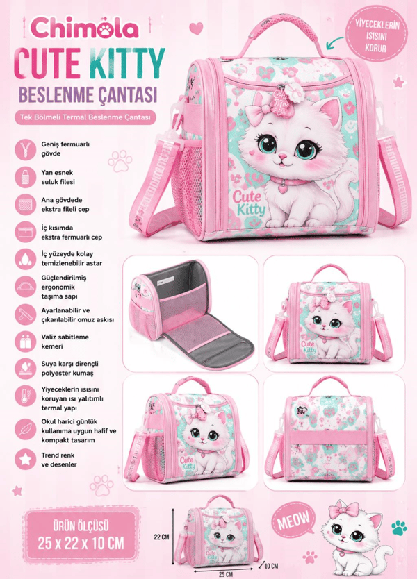 Chimola Cute Kitty 3'lü Okul Çanta Seti | 16