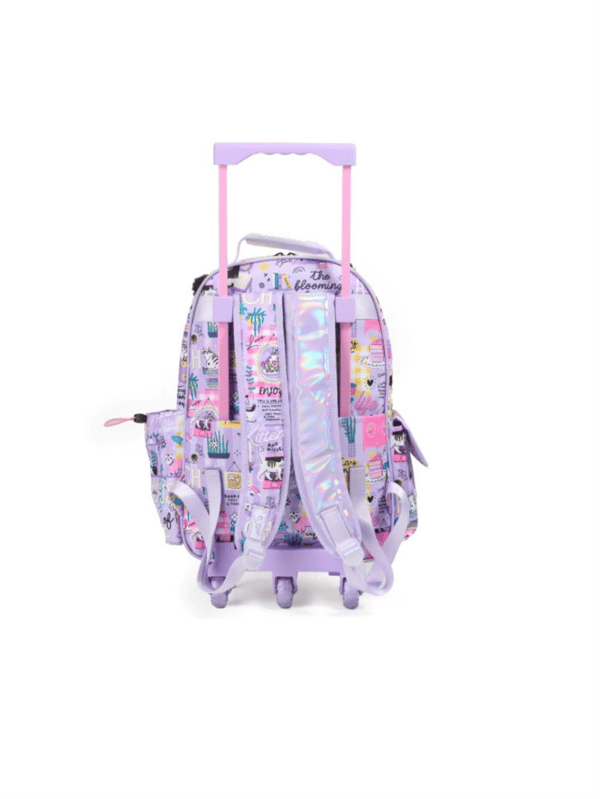 Chimola Dreamy Life Kedi Desenli 16 İnç Çekçekli Anaokulu Sırt Çantası – Peluş Kulaklı Lila BT285