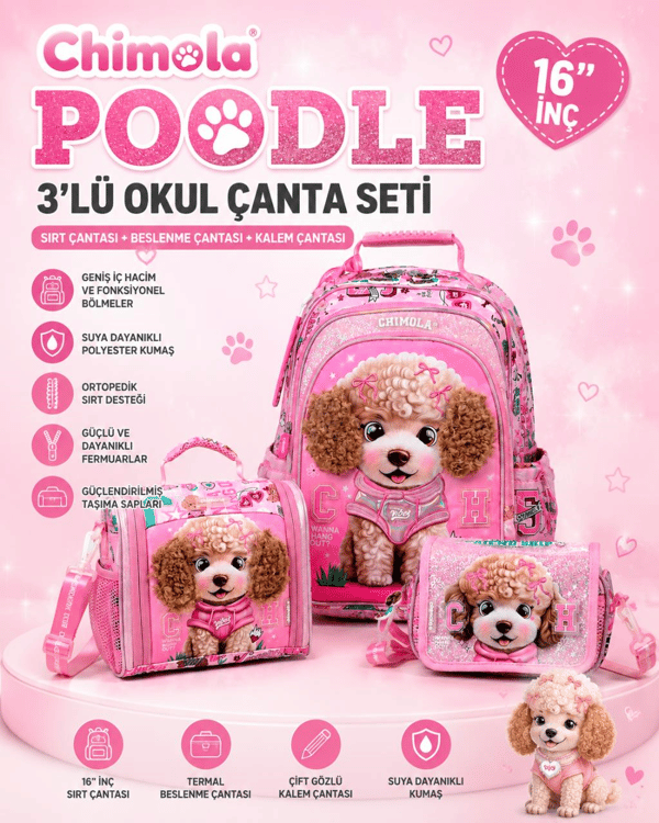 Chimola Poodle 3'lü Okul Çanta Seti | 16
