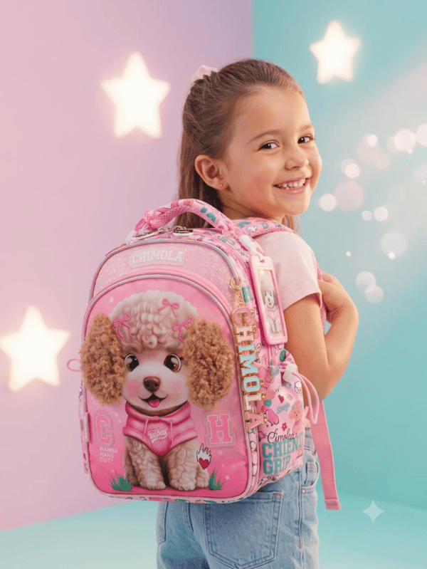 Chimola Puppy Vibes Poodle Desenli 12 İnç Anaokulu Sırt Çantası – Peluş Kulaklı BT289