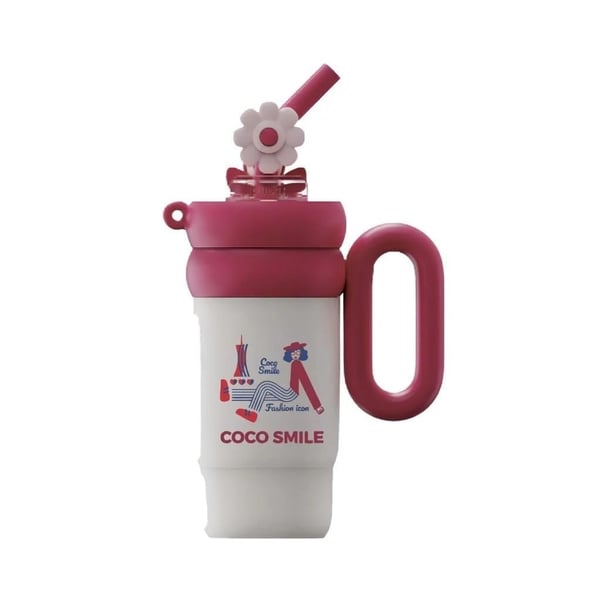 CocoSmile CS-8827 Fuşya 760 ml Çift İçim Paslanmaz Çelik Termos Mug Matara Askılı