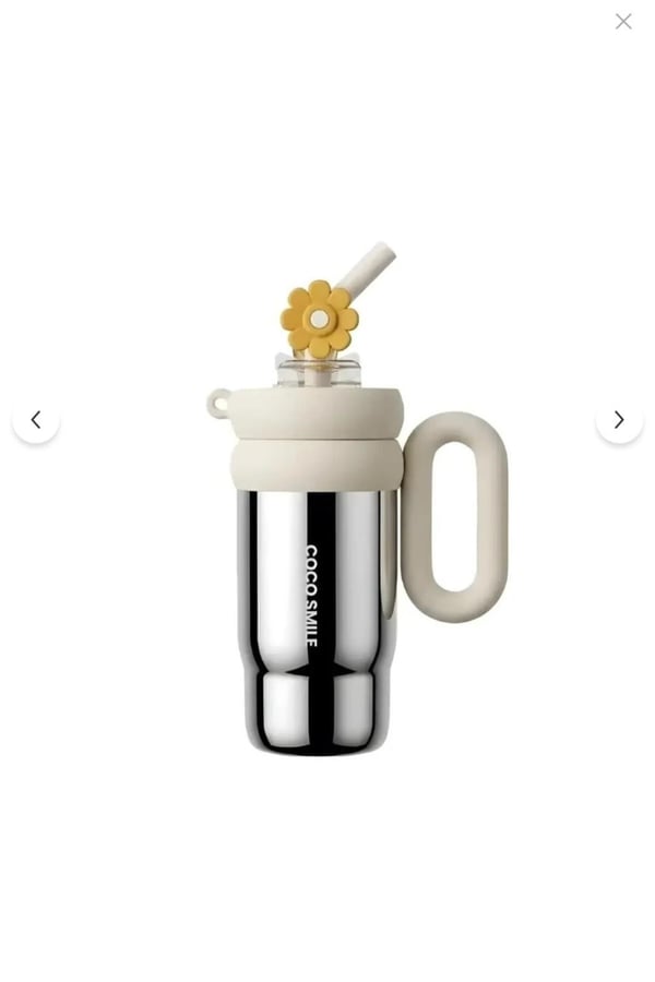 CocoSmile CS-8827 Krem Bej 760 ml Çift İçim Paslanmaz Çelik Termos Mug Matara Askılı