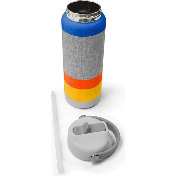 Coral High Gri Turuncu Çizgi Desenli Katlanır Ağızlıklı Çelik Termos 650 ml 38321