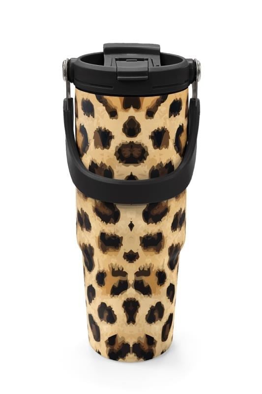 Coral High Kahverengi Leopar Desenli Pipetli ve Direkt İçim Çelik Termos 900 ml 38719