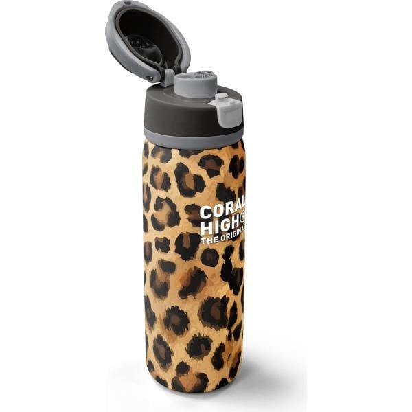 Coral High Kahverengi Leopar Desenli Pipetli ve Direkt İçim Çelik Termos 800 ml 38541