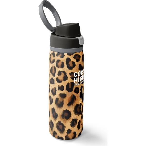 Coral High Kahverengi Leopar Desenli Pipetli ve Direkt İçim Çelik Termos 800 ml 38541