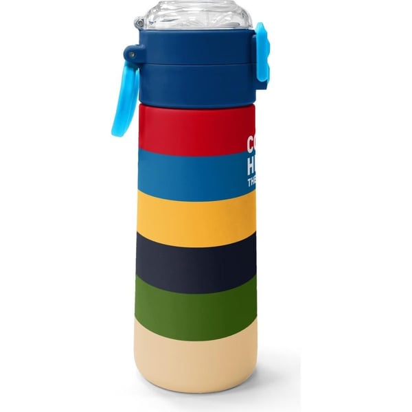 Coral High Kids Çok Renkli Çizgi Desenli Pipetli ve Direkt İçim Çelik Termos 500 ml 38112