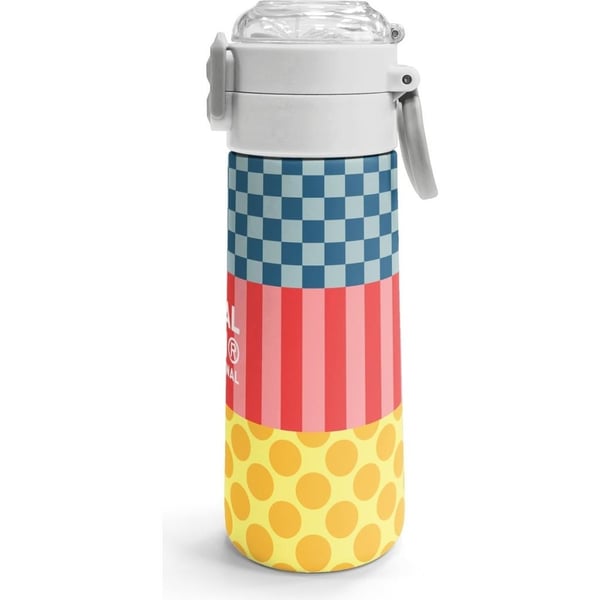 Coral High Kids Çok Renkli Dama Çizgi Puantiye Desenli Pipetli ve Direkt İçim Çelik Termos 500 ml 38104