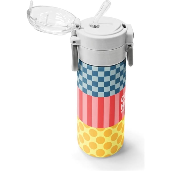 Coral High Kids Çok Renkli Dama Çizgi Puantiye Desenli Pipetli ve Direkt İçim Çelik Termos 500 ml 38104