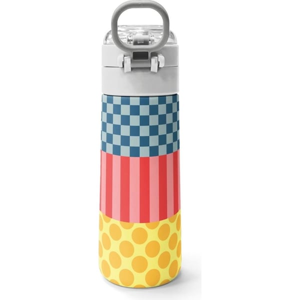 Coral High Kids Çok Renkli Dama Çizgi Puantiye Desenli Pipetli ve Direkt İçim Çelik Termos 500 ml 38104